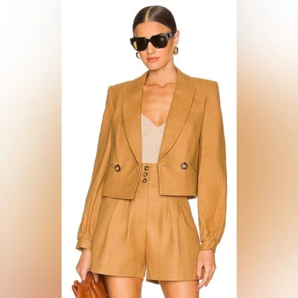 Veronica Beard Milani Linen Jacket + Alicia Shorts SET Tan/Camel Size 6 - Picture 2 of 5